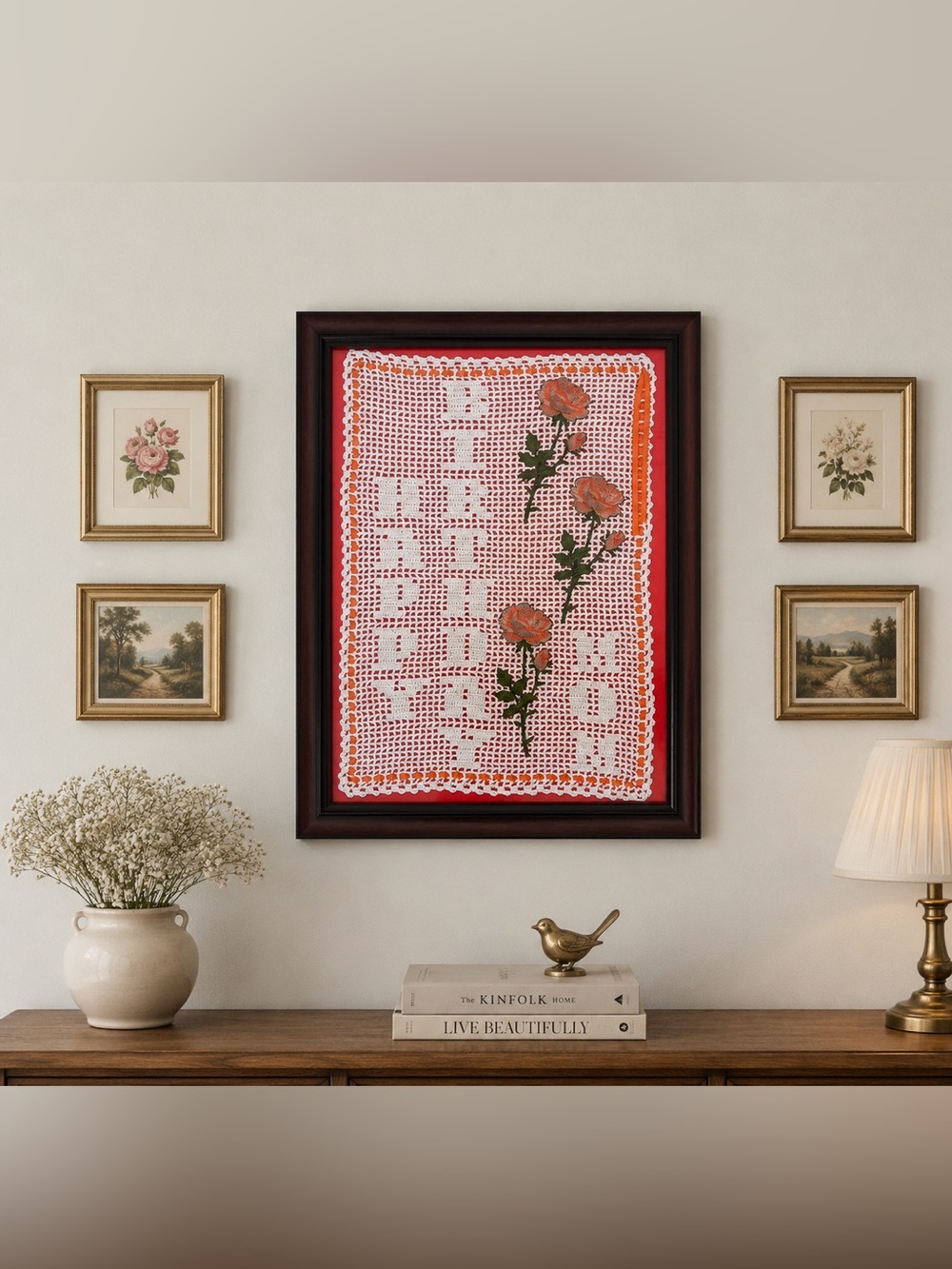 Happy Birthday Mom – Framed Crochet Rose Wall Art